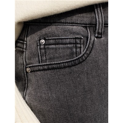 Джинсы mom-fit из эластичного денима на флисе