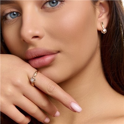 Комплект ювелирной бижутерии коллекция "Дубай" серьги и кольцо 19 р, покрытие позолота, вставка: фианиты и цирконы, цвет: прозрачный, арт.215.675-19