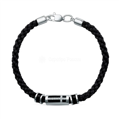 Браслет текстильный из серебра с фианитами родированный - Крест 3141060546