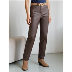 Брюки mom fit из эластичного хлопка с покрытием под кожу