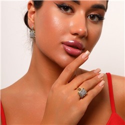 Комплект ювелирной бижутерии Итальянское золото (покрытие желтое 14к), серьги и кольцо, вставка: фианиты, р-р 19, арт.216.059-19 (1)