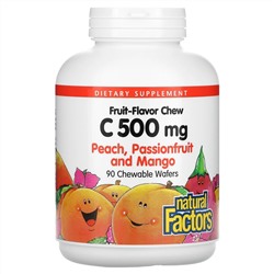 Natural Factors, Fruit-Flavor Chew, Vitamin C, Peach, Passionfruit and Mango, 500 mg, 90 Chewable Wafers