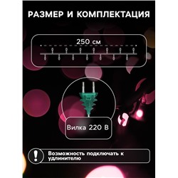 Гирлянда «Нить» 2.5 м, IP20, прозрачная нить, 25 LED, свечение RG/RB, мигание, 220 В