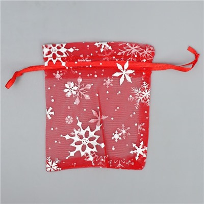 Мешочек подарочный новогодний органза «Танец снежинок», тиснение, органза, 10×12 см ± 1.5 см