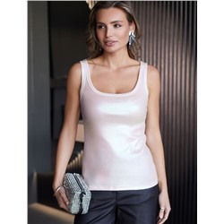 Топ в рубчик с широкими лямками с матовым покрытием металлик из хлопка с эластаном