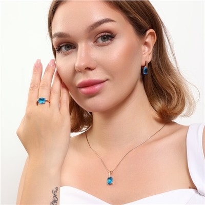 Комплект ювелирной бижутерии коллекция "Дубай" серьги, кулон и кольцо 18 р, покрытие позолота, вставка: фианиты, цвет: голубой, арт.215.388-18