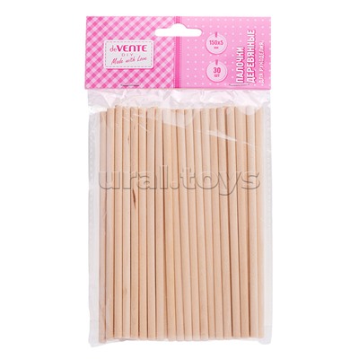 Палочки деревянные для рукоделия "DIY" круглые, 150x5 мм, 30 шт, бамбуковые, натуральный цвет, в пластиковом пакете с блистерным подвесом