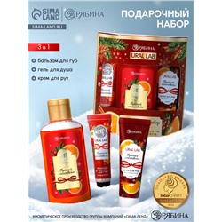 Подарочный набор новогодний: гель для душа, крем для рук и бальзам для губ, аромат глинтвейн, URAL LAB