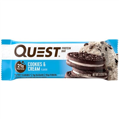 Quest Nutrition, Протеиновый батончик, печенье и сливки, 12 батончиков, 2,12 унции (60 г) каждый