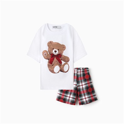 Пижама для девочки новогодняя (футболка, шорты) KAFTAN Christmas time, размер 30 (98-104 см), бело-красная