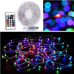 Электрогирлянда светодиодная Роса, 10м, пульт, USB, цветная
