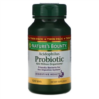 Nature's Bounty, Ацидофильные пробиотики, Двойная упаковка, 100 таблеток в каждой