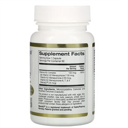 California Gold Nutrition, витамин K (MK-4, MK-6, MK-7, MK-9), 120 мкг, 60 растительных капсул