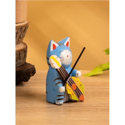 Сувенир «Кот с контрабасом», 4×5×8 см, дерево, МИКС
