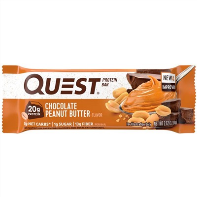 Quest Nutrition, протеиновый батончик, с шоколадно-арахисовым маслом, 12 батончиков, весом 60 г (2,12 унции) каждый