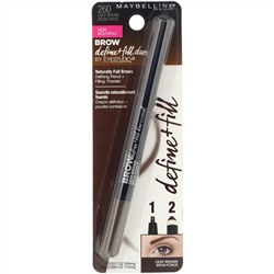 Maybelline, Карандаш для бровей Eye Studio + Fill Duo, оттенок 260 темно-коричневый, 500 мг