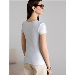 Футболка облегающая из хлопка в рубчик с V вырезом и матовым покрытием металлик