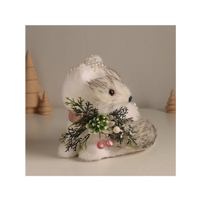 Фигурка «Белая лисичка в бусинках», 15×17×13 см