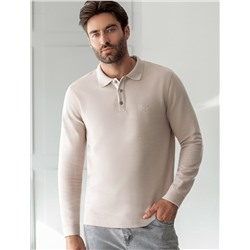 Лонгслив из мягкого фактурного трикотажа с плетеным воротником поло на пуговицах