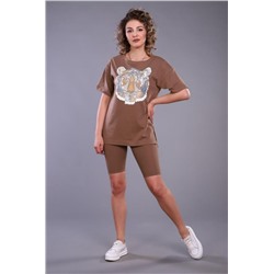 Костюм женский с велосипедками и футболкой тк-246а.гол (Коричневый)