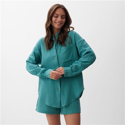 Рубашка женская оверсайз MIST Muslin, размер 42, бирюзовая