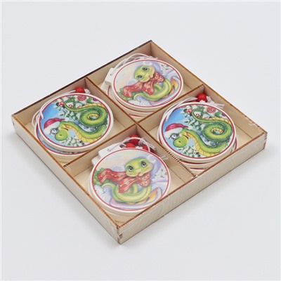 Елочные игрушки в деревянной подарочной упаковке, 12 шт.