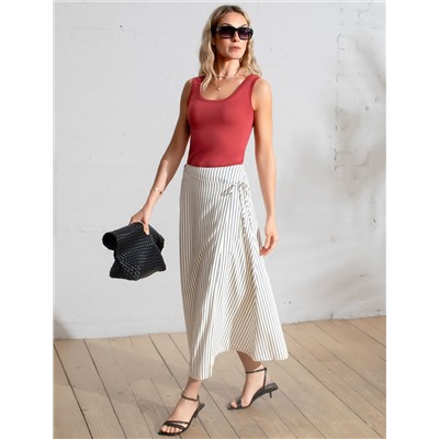 Юбка миди на запАх в полоску из легкого хлопкового поплина