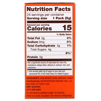 Wedderspoon, Raw Monofloral Manuka Honey, KFactor 16, 24 Packs, 0.2 oz (5 g) Each