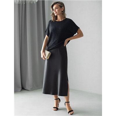 Джемпер с цельнокроенным коротким рукавом из хлопковой пряжи с пайетками