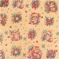 Бумага упаковочная новогодняя «Котик», бурый крафт, 80 г/м², 50×70 см