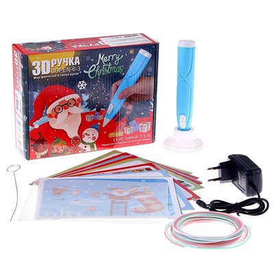 УЦЕНКА 3D ручка "Новый год" набор PСL пластика, мод. PN005, цвет голубой
