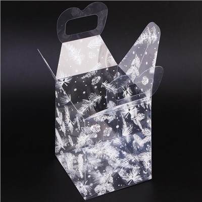 Коробка подарочная новогодняя складная ПВХ «Новогодние веточки» 12×12×15 см