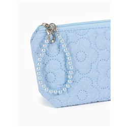 Косметичка женская «Цветочки», на молнии, ручка из бусин, голубая