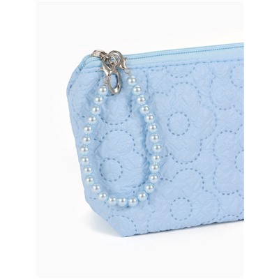 Косметичка женская «Цветочки», на молнии, ручка из бусин, голубая