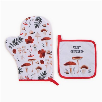 Набор кухонный «Доляна. Грибы»: варежка 20×28 см, прихватка 17×17 см, 35% хлопок, 65% п/э