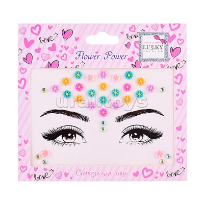 Стразы для лица Flower Power, Lukky Fashion Love Collection, 16,5х15,5 см,карта, пакет