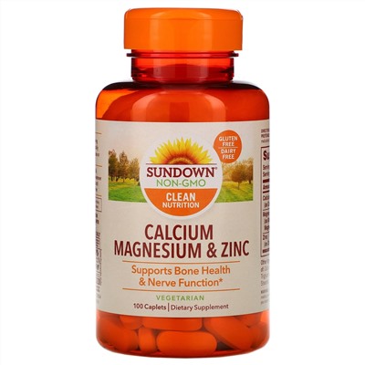 Sundown Naturals, кальций, магний и цинк, 100 капсуловидных таблеток