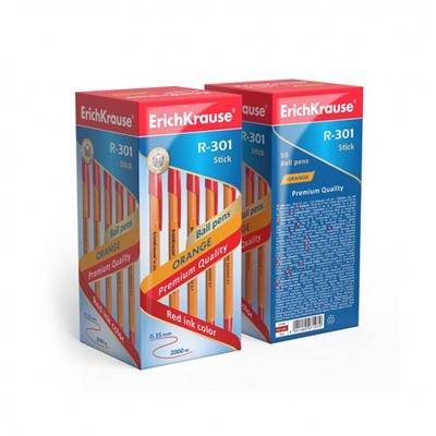 Ручка шариковая R-301 Orange Stick красная 0.7мм 43196 ErichKrause