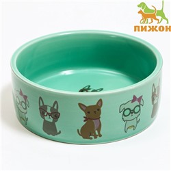 Миска керамическая «Важный пес» 250 мл - 11.5×11.5×5 см, зелёная