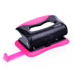 Дырокол "MonoChrome" (10 листов) пластиковый с каучуковой вставкой, с линейкой, в картонной коробке, черный с неоновым розовым