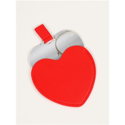 Зеркало карманное «Сердце», 8.4×9.5 см, в чехле из искусственной кожи, красное