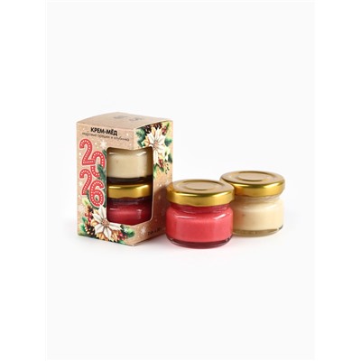 Мёд кремовый «Новый год 2026», с кусочками клубники и кедровым орехом, набор 2 шт.×30 г