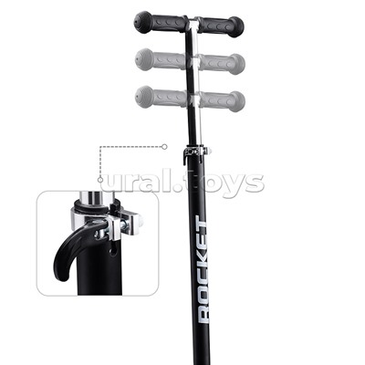 Самокат 3-х колесный ROCKET,колеса PU со светом, ABEC 7, черный