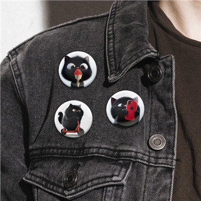 Значки 3шт "ЧЕРНЫЙ КОТ" 3.7 см на булавке ассорти 71099 Феникс