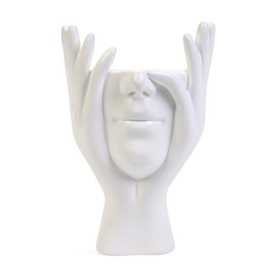 Декоративное кашпо для цветов «Мечты в руках», 380 мл, 20×13.5×13 см, гипс, белое