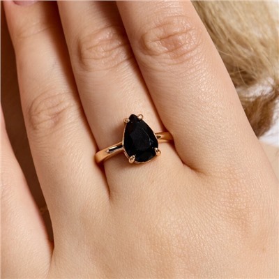 Кольцо 19 р ювелирная бижутерия коллекция "Дубай", покрытие позолота, вставка: фианиты, цвет: черный, арт.414.102-19