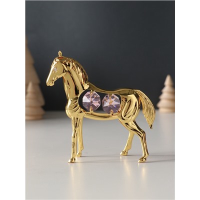 Фигурка металл «Лошадь» с 4 розовыми хрусталиками, 9×3×9 см