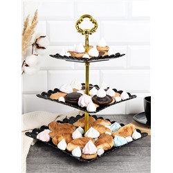 Ваза для фруктов 3-х ярусная 15/20/25 Квадрат черная / D-1265 /уп 100/ Пластик