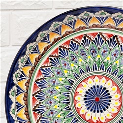 Ляган узбекский Риштанская керамика «Узоры» для плова, 31 см, разноцветный