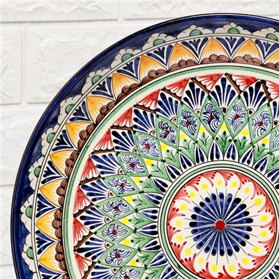 Ляган узбекский Риштанская керамика «Узоры» для плова, 31 см, разноцветный